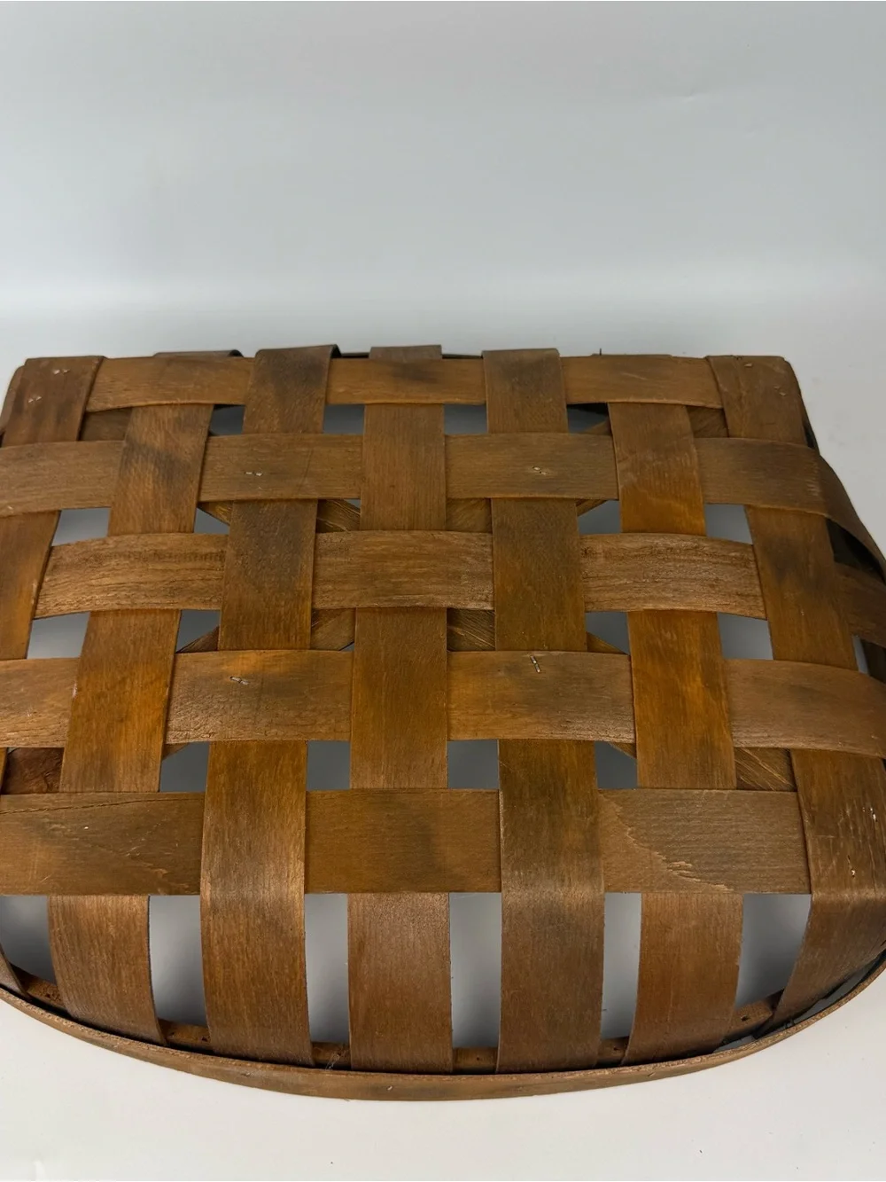 Woven Wood Tobacco Oval Basket Tray Rustic Farmhouse Vtg Style Brown 15.5”x19.5”